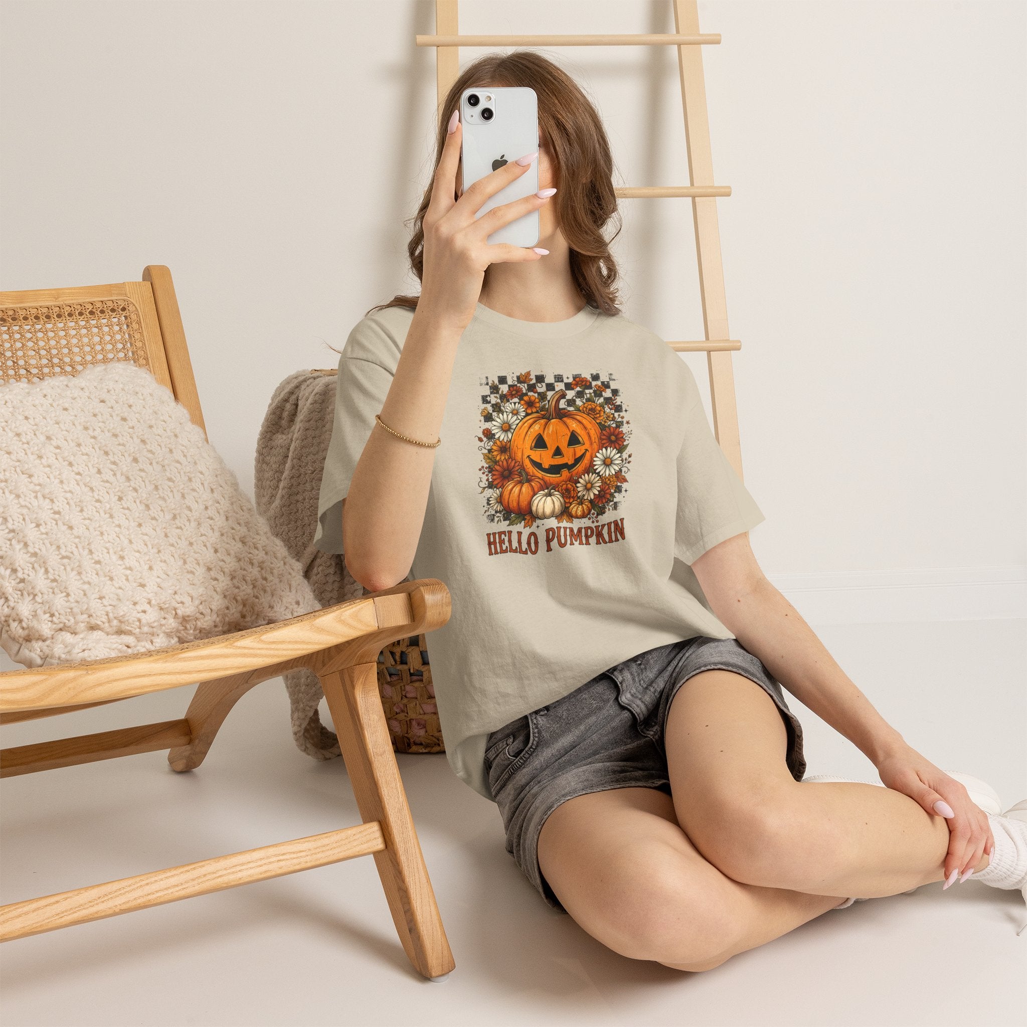 Hello Pumpkin Tee | Retro Halloween Floral Graphic T-Shirt | Cr8tive Designs