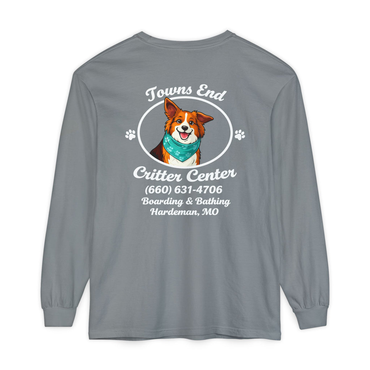 Towns End Critter Center Adult Long Sleeve T-Shirt | Custom Pet Boarding & Grooming Graphic Tee | Cr8tive Designs