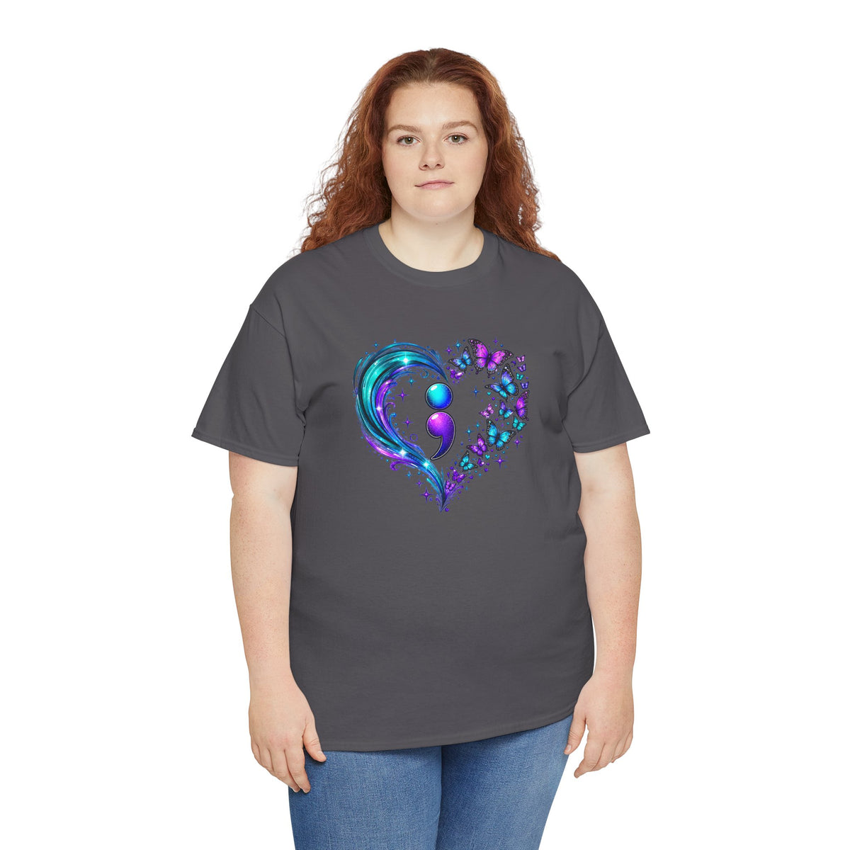Semicolon Butterfly Heart T-Shirt | Teal & Purple Mental Health Awareness Graphic Tee | Cr8tive Designs