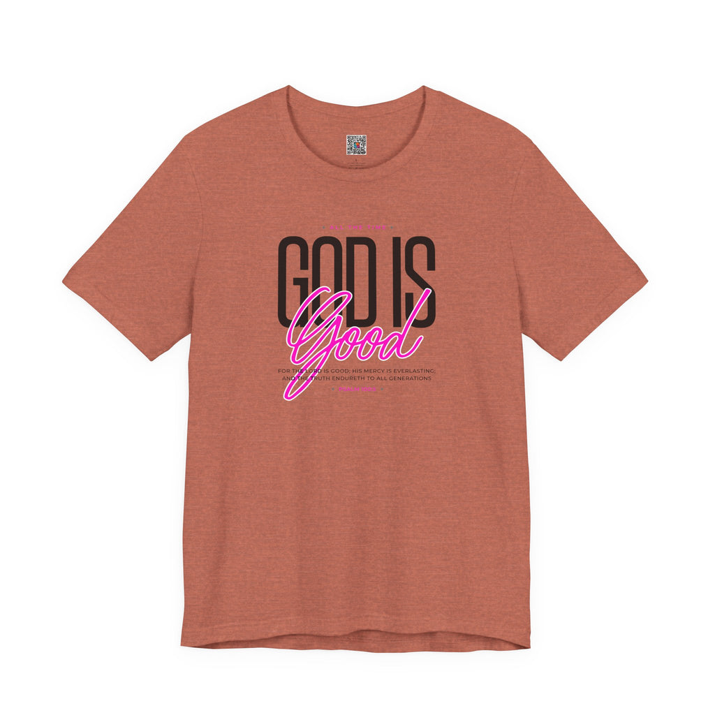 God Is Good T-Shirt | Faith Christian Tee with Pink Script | Cr8tive Designs
