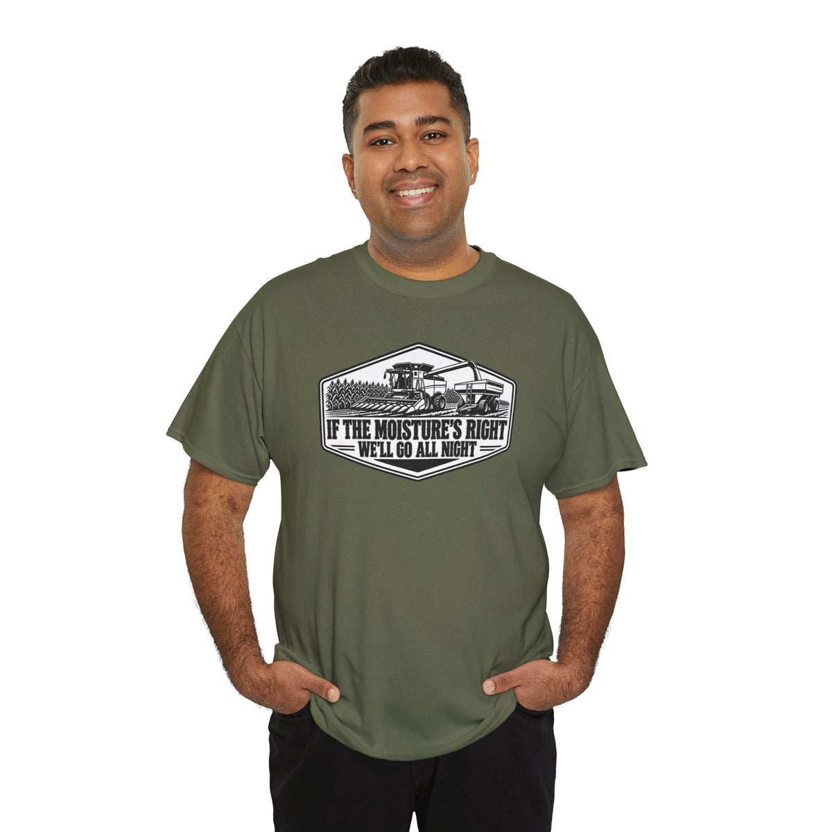 If The Moisture's Right We'll Go All Night T-Shirt | Funny Combine Harvester Graphic Tee | Cr8tive Designs
