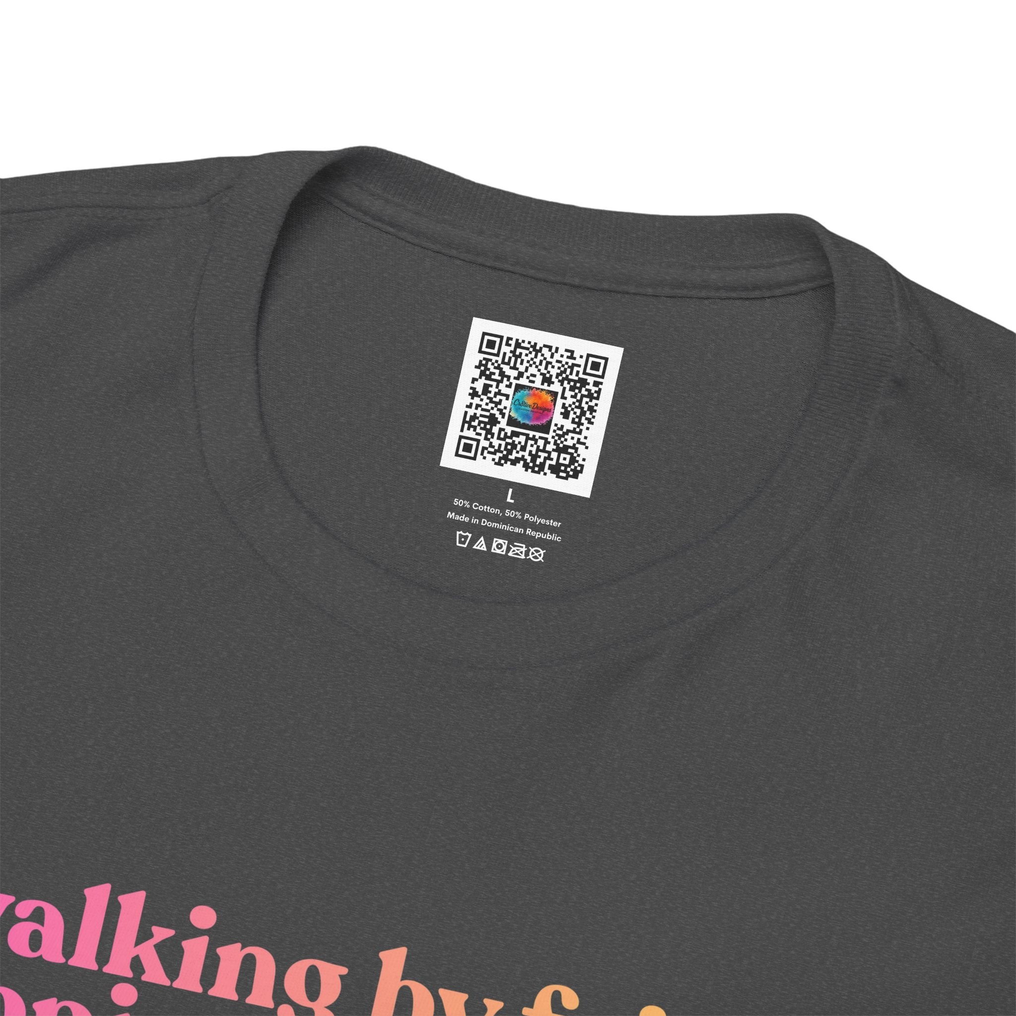 Faith-Inspired Graphic Tee — "walking by faith, tripping constantly"