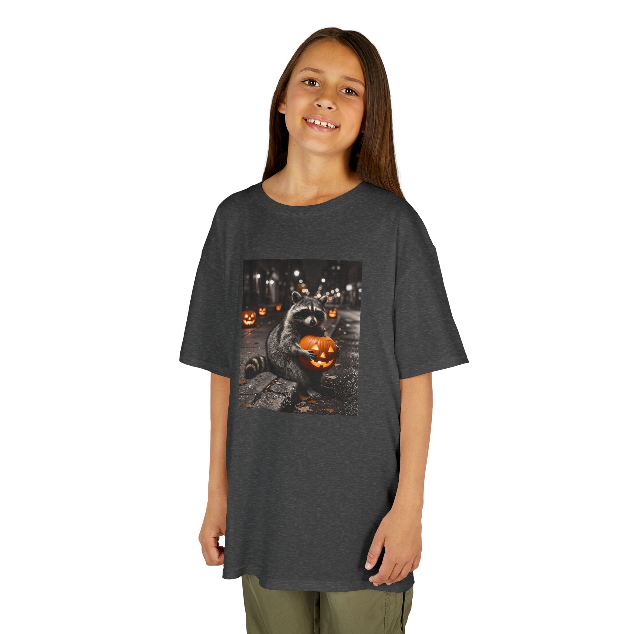 Halloween Raccoon Pumpkin Youth T-Shirt | Fall Jack O Lantern Kids Tee | Cr8tive Designs