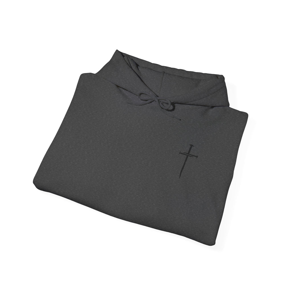 Minimal Cross Hoodie — Small Chest Christian Cross Pullover