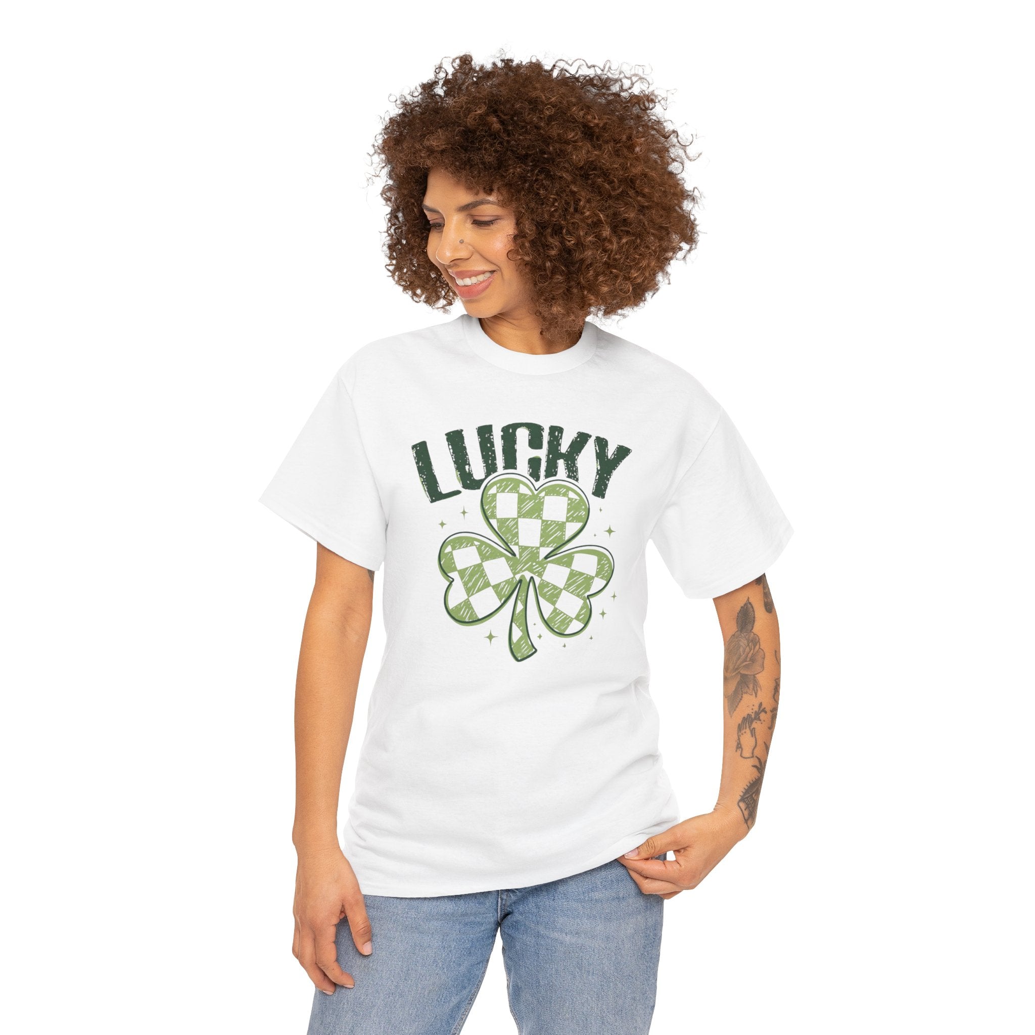 Lucky Checkerboard Shamrock T‑Shirt/Cr8tive Designs