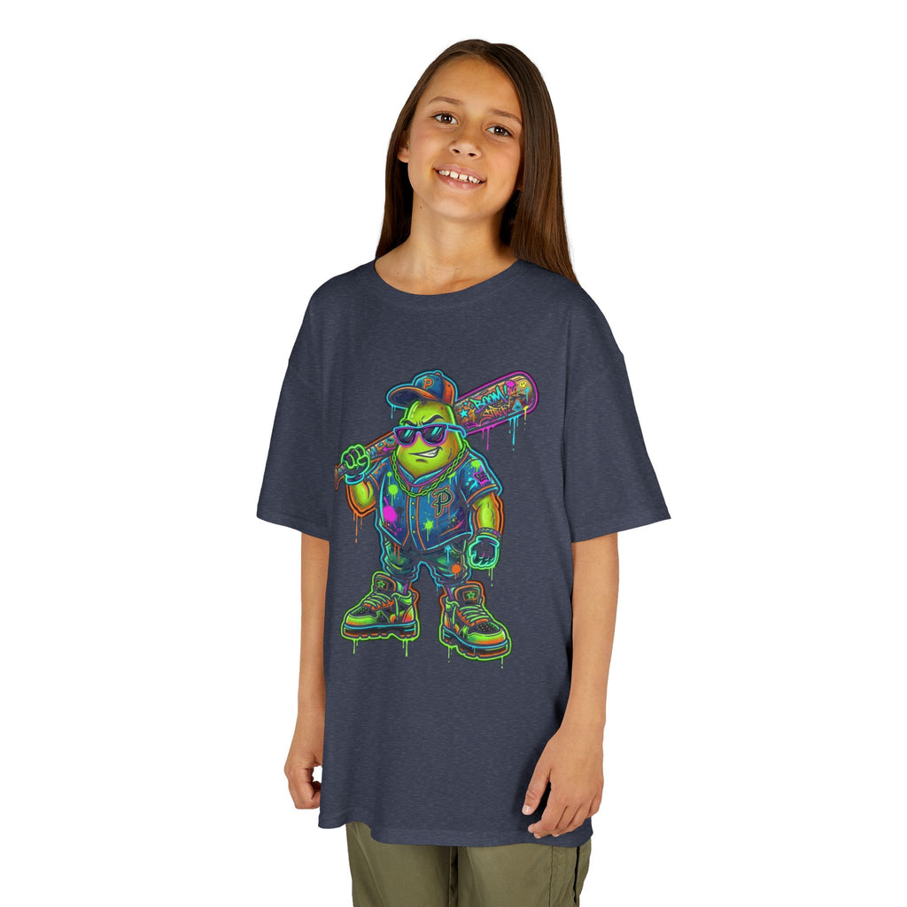 Kids Neon Skateboarder T‑Shirt | Cool Graffiti Skate Punk Tee for Boys | Cr8tive Designs