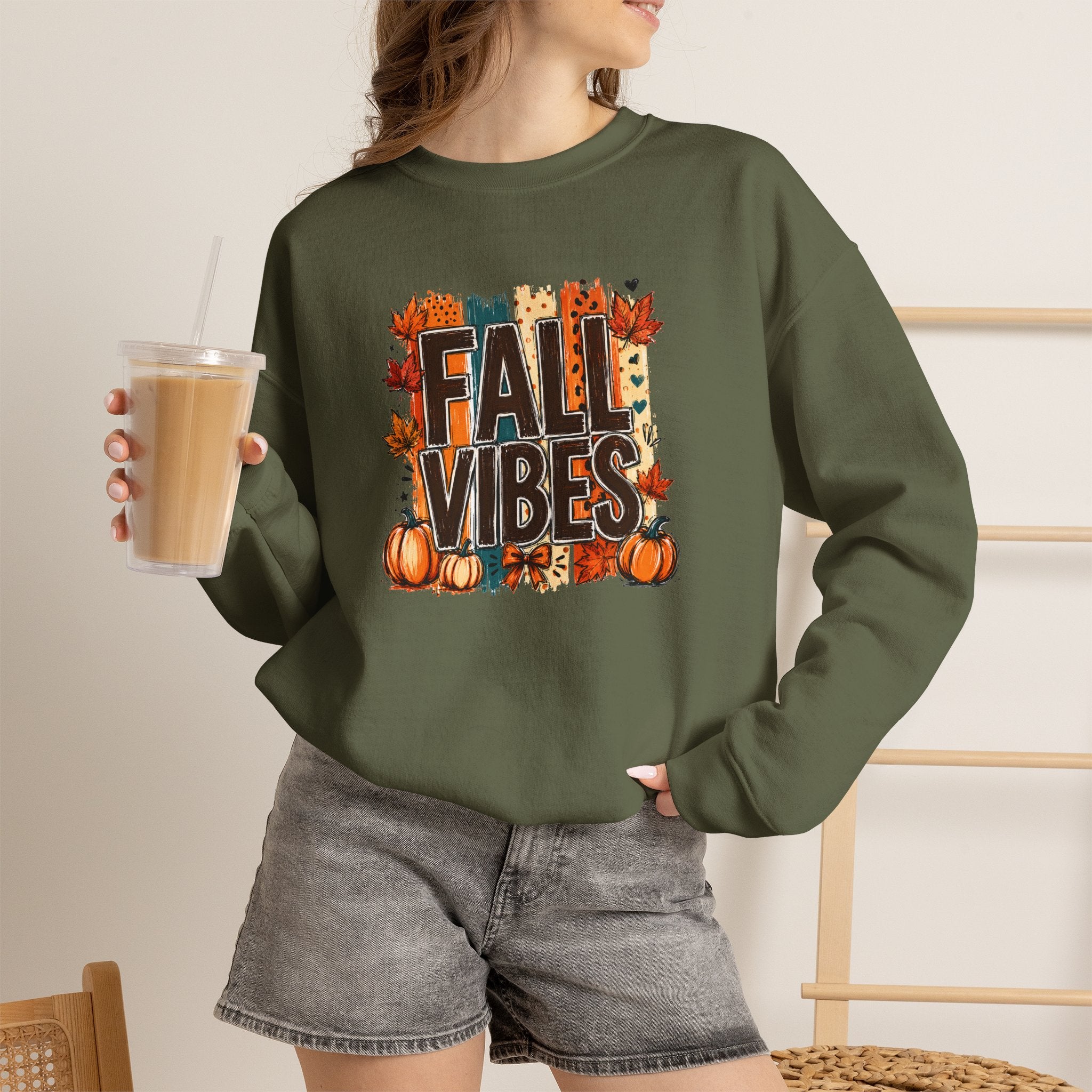 Fall Vibes Pumpkin Sweatshirt | Colorful Autumn Crewneck | Cr8tive Designs