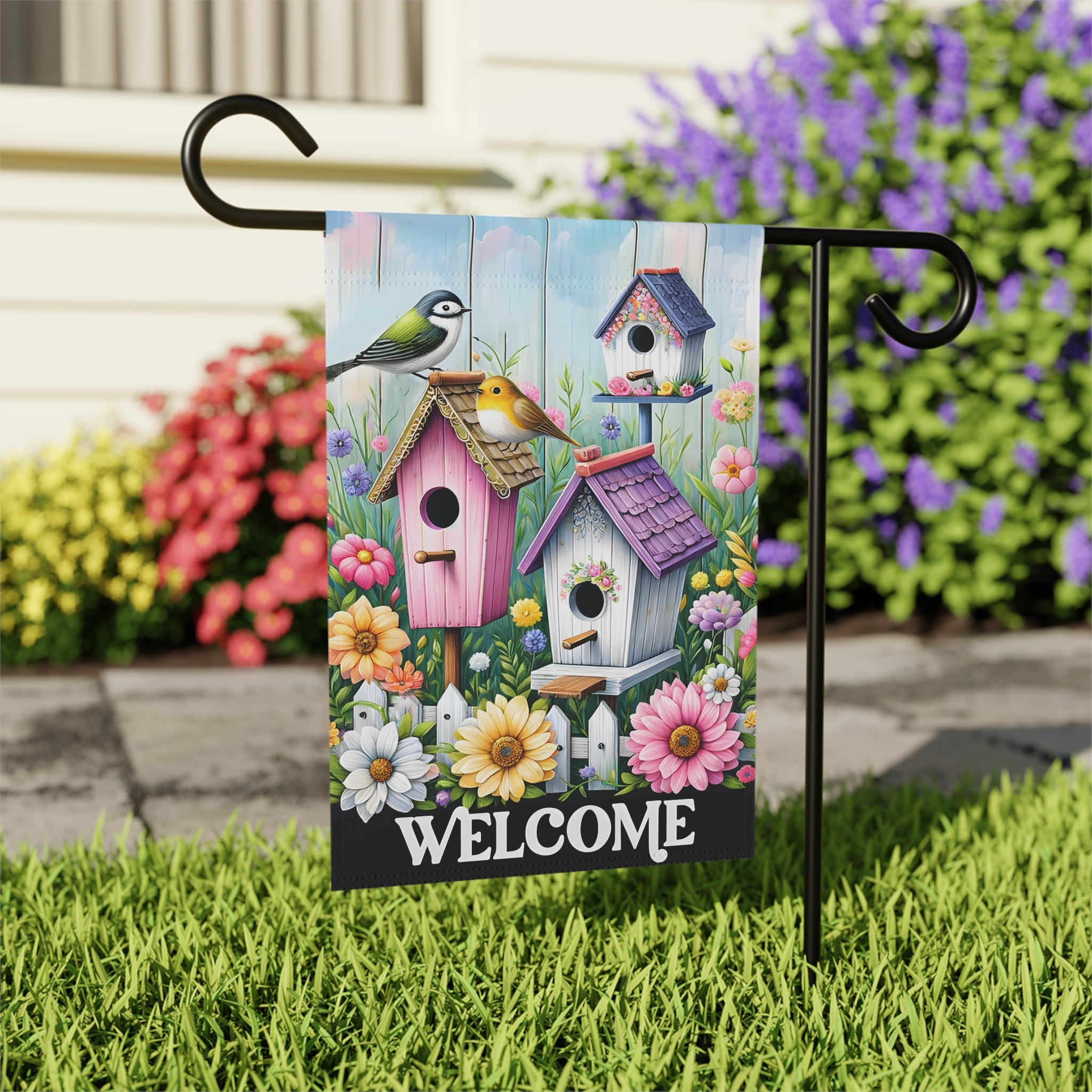 Welcome Birdhouse Garden Flag | Spring Floral Garden Decor | Cr8tive Designs