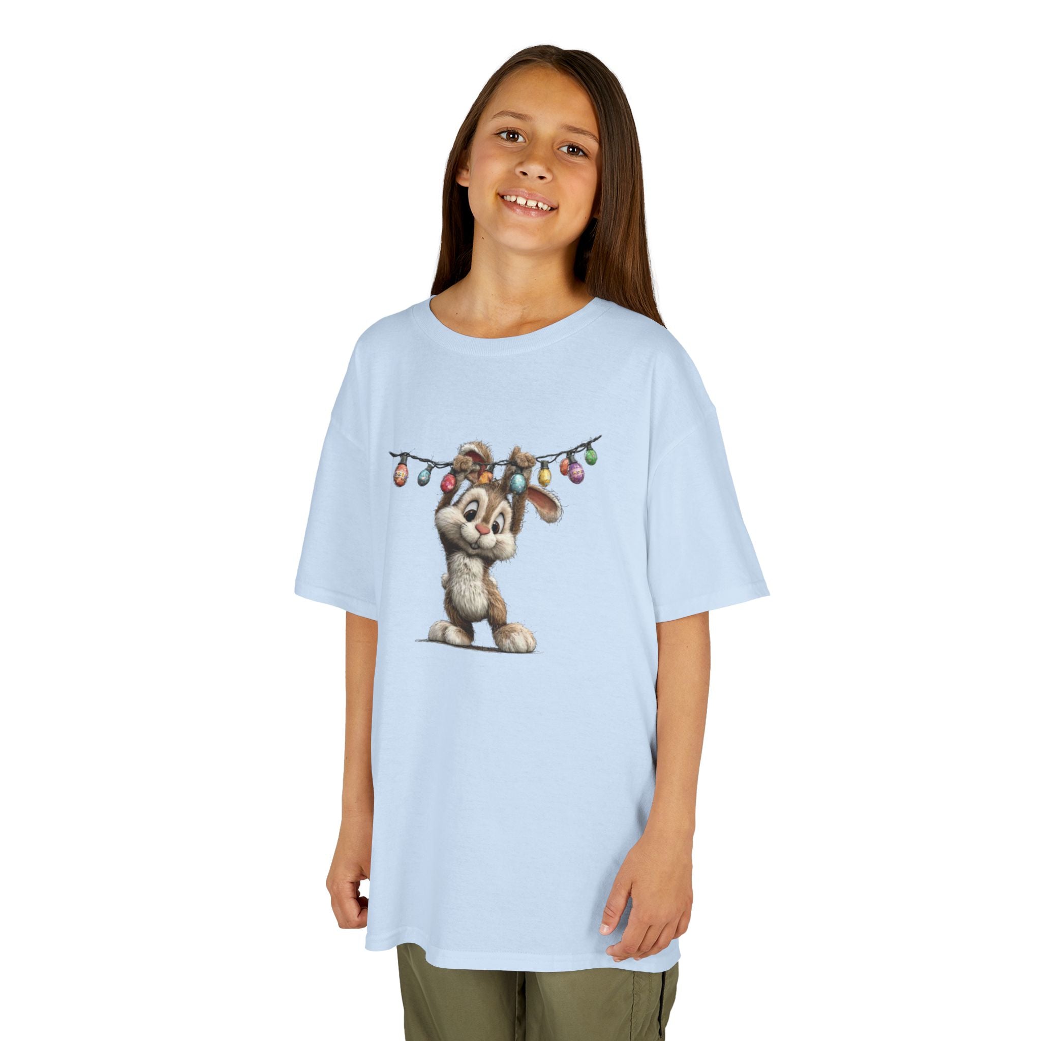 Cute Bunny with Holiday String Lights Kids T-Shirt
