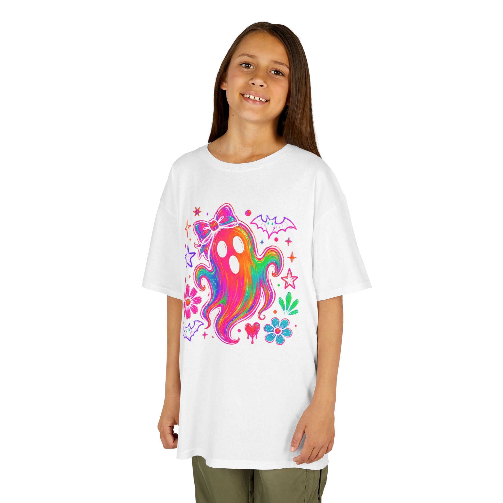 Rainbow Psychedelic Ghost Kids Tee | Bright Neon Halloween T-Shirt | Cr8tive Designs