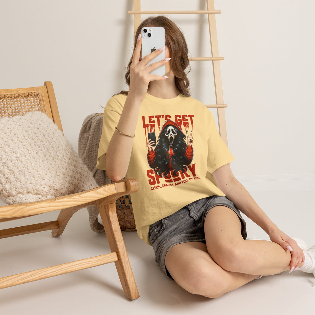 Let's Get Spooky Ghostface Selfie T-Shirt | Halloween Horror Graphic Tee | Cr8tive Designs